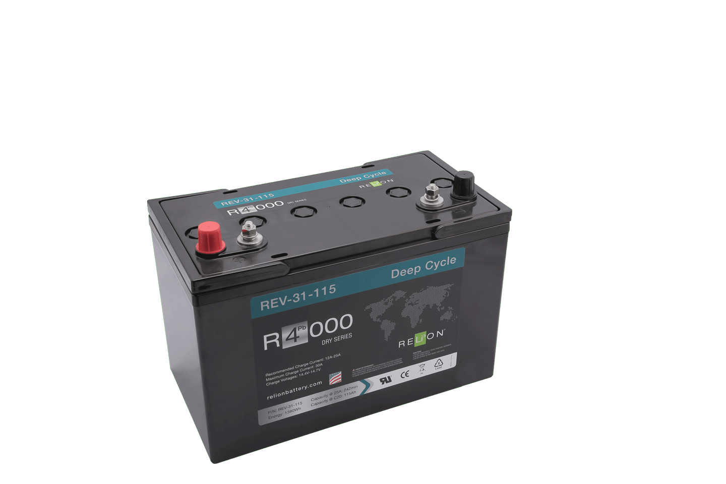RB80-D Relion, Batteria Litio LiFe-Po4 12V 80Ah (C1 Rate) Term. M8, Peso:  11,3Kg.