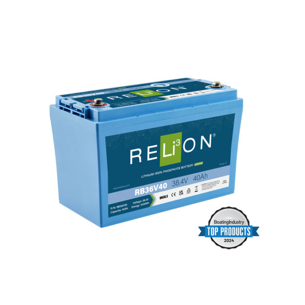 RELiON® RB36V40 Lithium Battery Wins 2024 Boating Industry Top Products